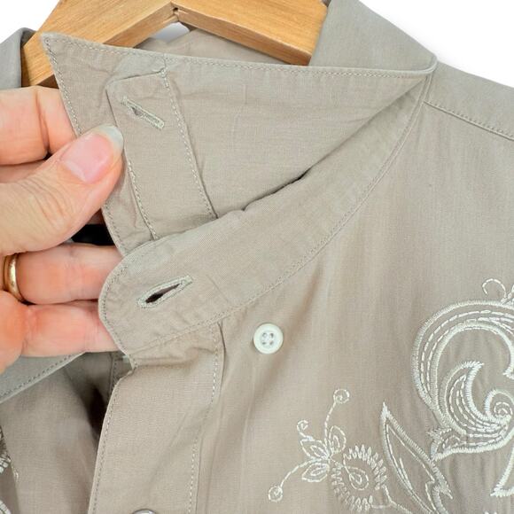 ACORN Bob Goldfeder Mens Pearl Snap Long Sleeve Shirt Embroidered Tan Beige XXL - Picture 5 of 12